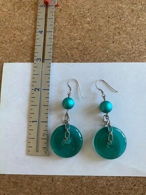 Teal Drop Bead and Disc Dangle Earrings - Women Jewelry
